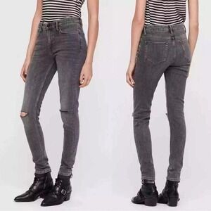 AllSaints Grace Slashed Moto Distressed Skinny Jeans Sz W30 mid rise ankle gray